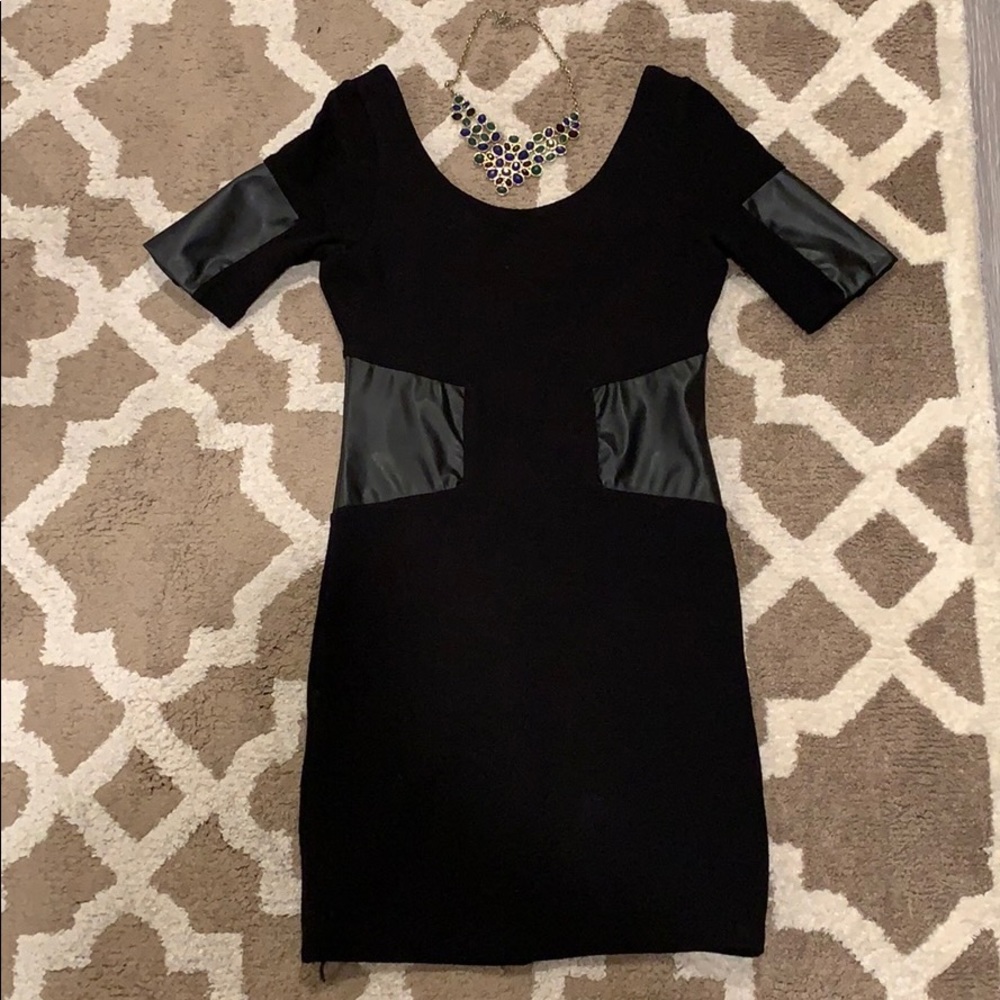 Zara Leather Panel Black Mini Dress